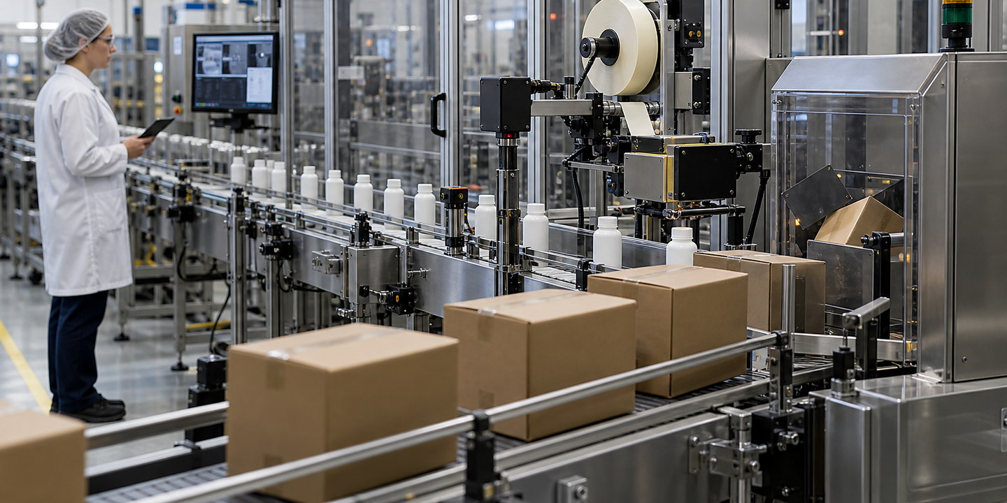 Cables moving through an inline marking station with variable data printed and inspected before cut or assembly.